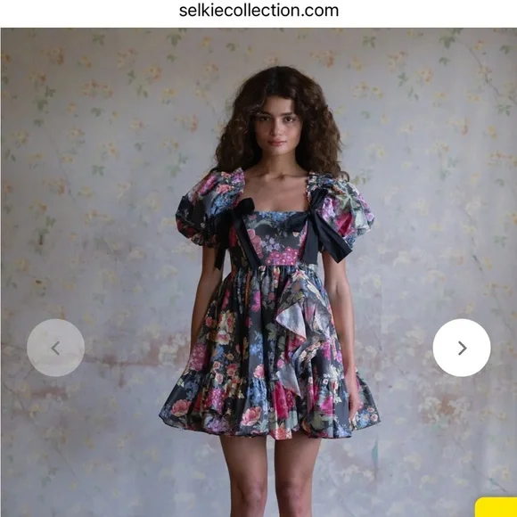 Selkie x Free People Floral Puff Sleeve Mini Dress buttercream dress - Picture 4 of 10